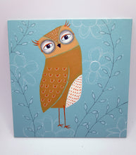 Owl painting 6x6 dark seafoam background color