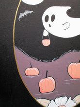 Halloween folk art ghost painting on flat panel 8x10