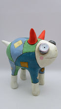 Monster folk art painted in patches four legged one of a kind PAPER CLAY