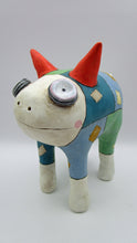 Monster folk art painted in patches four legged one of a kind PAPER CLAY
