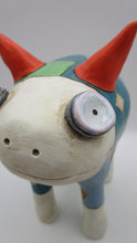 Monster folk art painted in patches four legged one of a kind PAPER CLAY