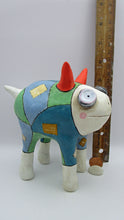 Monster folk art painted in patches four legged one of a kind PAPER CLAY