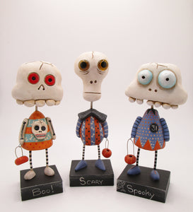 Halloween PAPER CLAY skeleton with real glass eyes