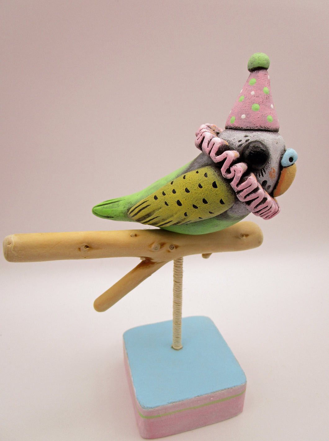 Party parakeet on perch misc bird art