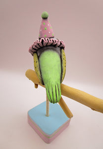 Party parakeet on perch misc bird art