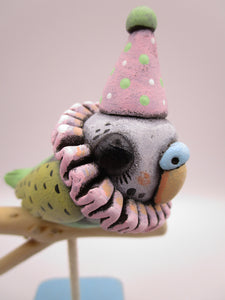 Party parakeet on perch misc bird art