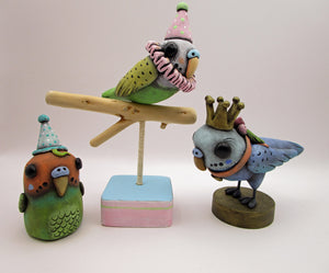 Sitting parakeet with party hat misc art