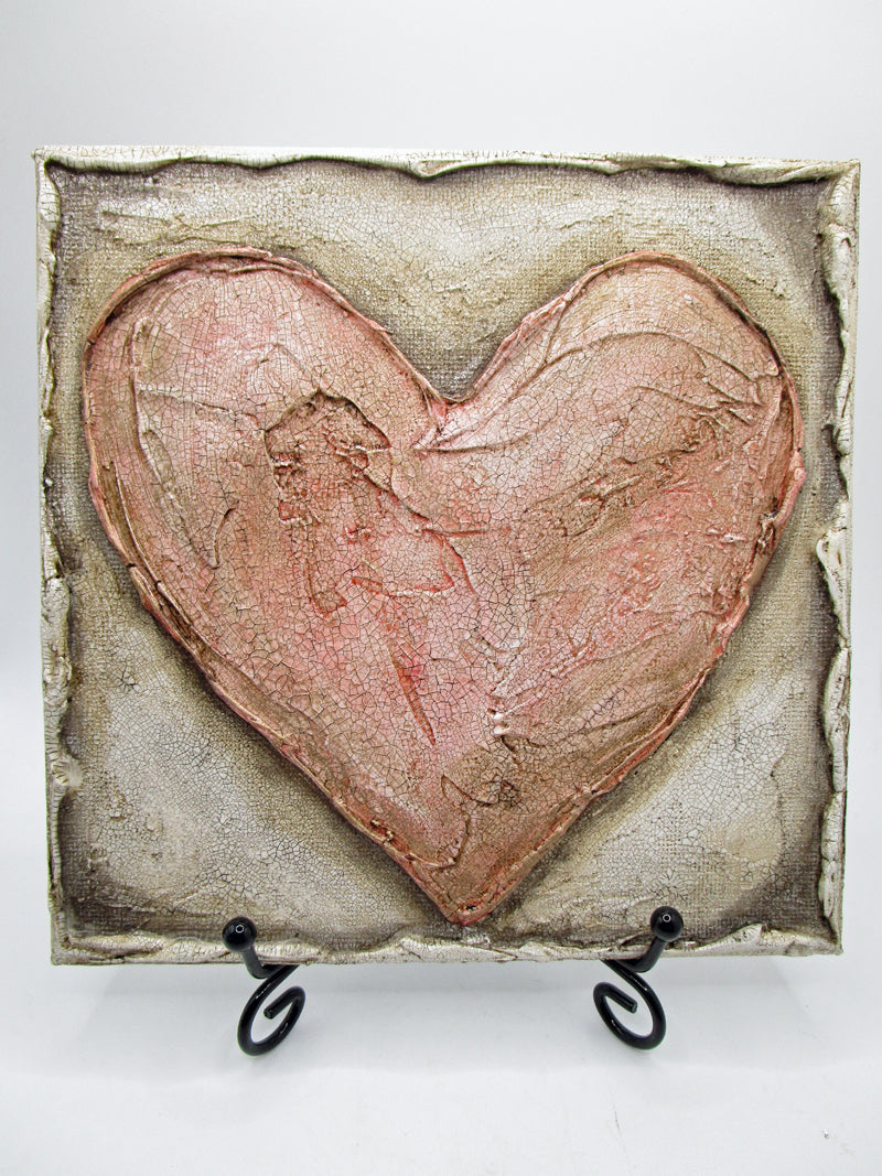 Painting mixed media PEACH heart vintage look so pretty - misc