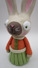 Spring folk art cute bunny girl in dress 4.5 inches tall
