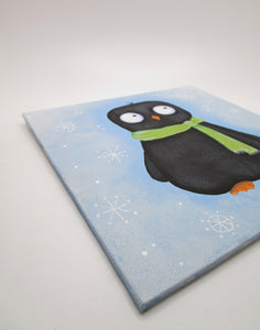 Christmas folk art penguin painting acrylic 6 x 6