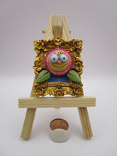 Spring folk art PINK flower character in an ornate frame