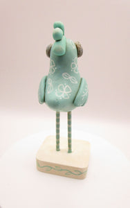 Chicken painted in seafoam green with floral designs summer - Easter art