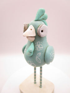 Chicken painted in seafoam green with floral designs summer - Easter art