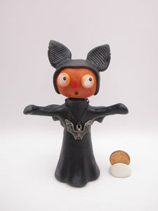 Halloween folk art Pumpkin as a BAT with silver bat charm