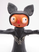 Halloween folk art Pumpkin as a BAT with silver bat charm