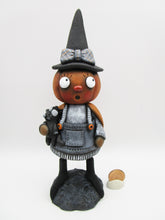 Halloween folk art pumpkin witch with black cat