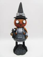 Halloween folk art pumpkin witch with black cat