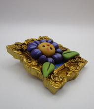 Spring folk art PURPLE flower character in an ornate frame