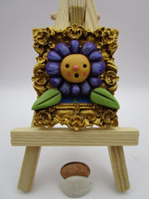 Spring folk art PURPLE flower character in an ornate frame