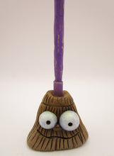 Halloween broom carved handle purple and beige