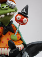 Halloween folk art "Premier" zombie riding a raven