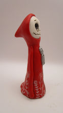 Halloween skeleton ghoul in red cloak with floral doodles