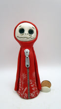Halloween skeleton ghoul in red cloak with floral doodles