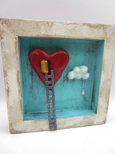 Painting collage style 5 x 5 red heart open door and ladder