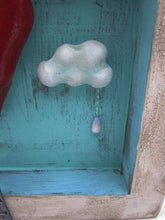 Painting collage style 5 x 5 red heart open door and ladder