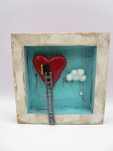 Painting collage style 5 x 5 red heart open door and ladder
