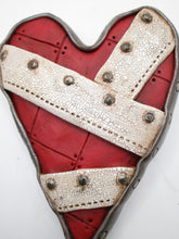 Valentine wall heart red with crackled wrap and metal buttons misc