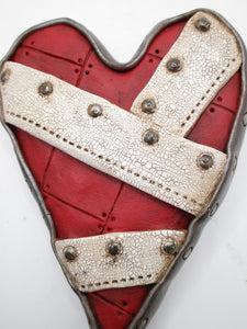 Valentine wall heart red with crackled wrap and metal buttons misc