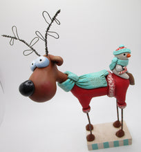 Christmas folk art REINDEER and snowman tag along