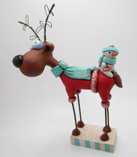Christmas folk art REINDEER and snowman tag along