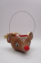 Christmas folk art small reindeer candy bucket with candy cane