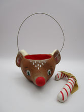 Christmas folk art small reindeer candy bucket with candy cane