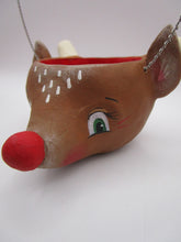Christmas folk art small reindeer candy bucket with candy cane