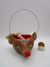 Christmas folk art small reindeer candy bucket with candy cane