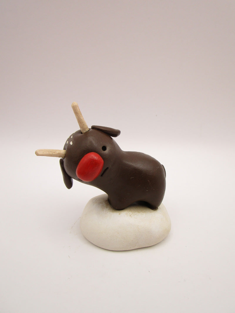 Christmas folk art brown reindeer standing with wood antlers