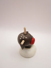 Christmas folk art brown reindeer standing with wood antlers