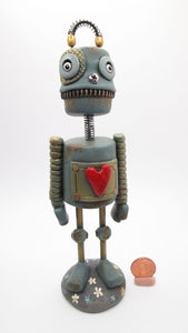 Wacky character ROBOT LOVE with daisies and heart