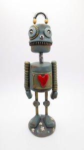 Wacky character ROBOT LOVE with daisies and heart