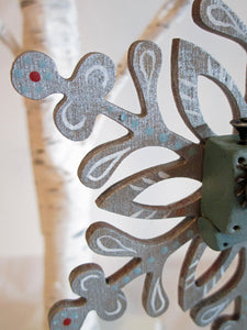 Christmas steampunk ornament wood snowflake with ROBOT