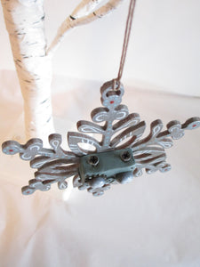 Christmas steampunk ornament wood snowflake with ROBOT