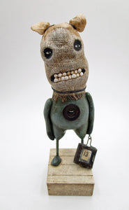 Super creepy primitive "Sad Sack" man fine crackle and soldered charm