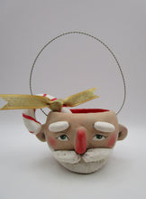 Christmas folk art small Santa Claus candy bucket with candy cane