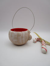 Christmas folk art small Santa Claus candy bucket with candy cane