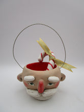 Christmas folk art small Santa Claus candy bucket with candy cane