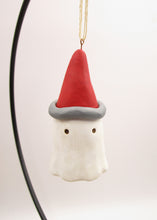 Christmas folk art ghost ornament with Santa hat