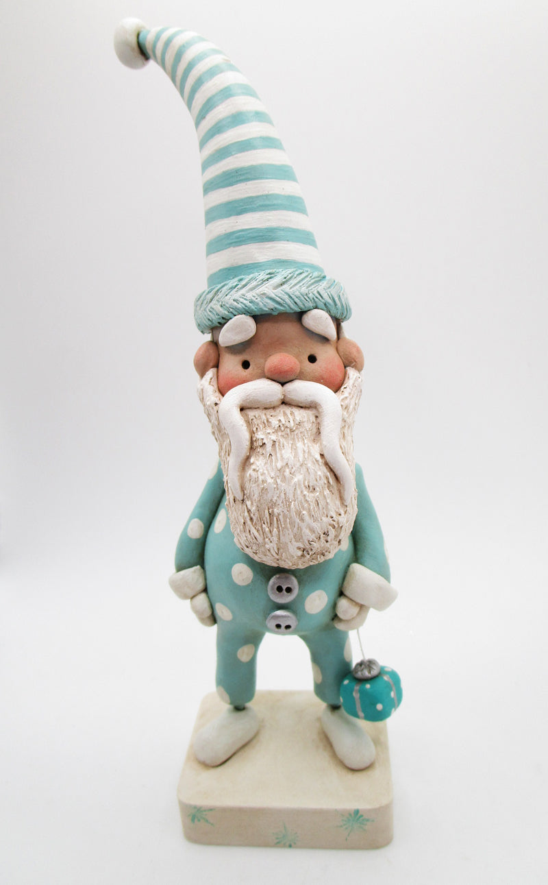 Christmas folk art Santa Claus with tall striped hat